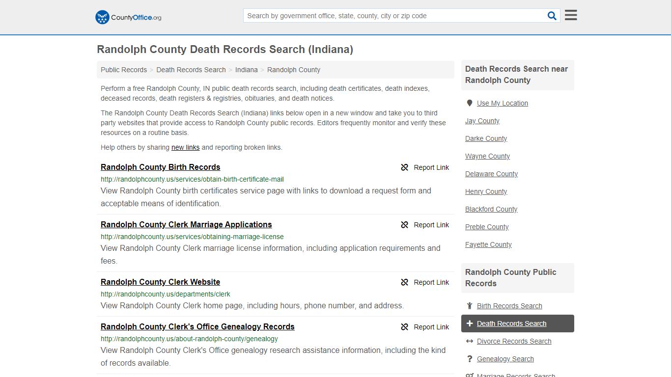 Death Records Search - Randolph County, IN (Death ...