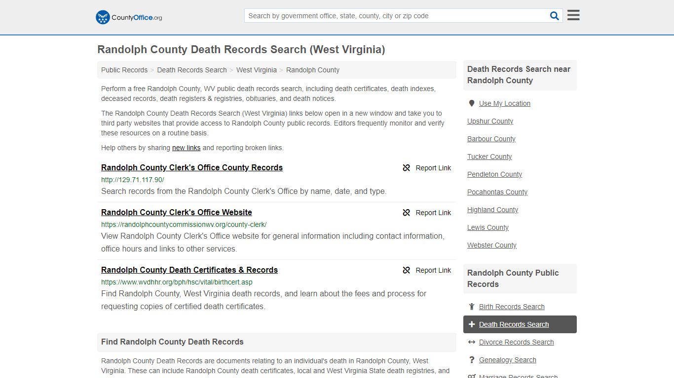 Death Records Search - Randolph County, WV (Death ...