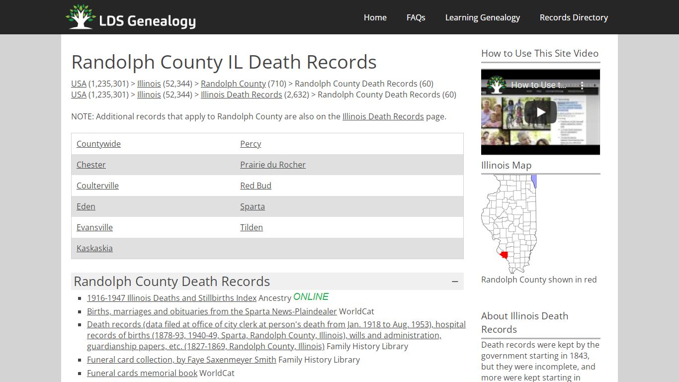 Randolph County IL Death Records - LDS Genealogy